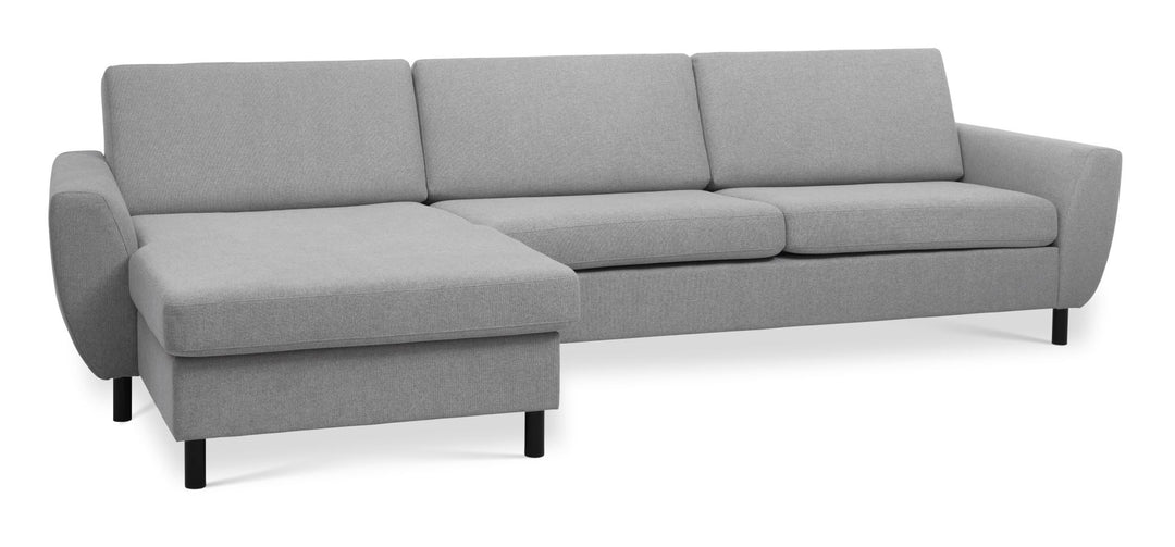 Wendy set 8 3D XL sofa m. chaiselong grå polyester stof og sort træ