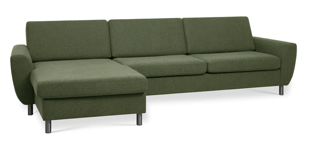 Wendy set 8 3D XL sofa m. chaiselong vinter mosgrøn polyester stof og børstet aluminium