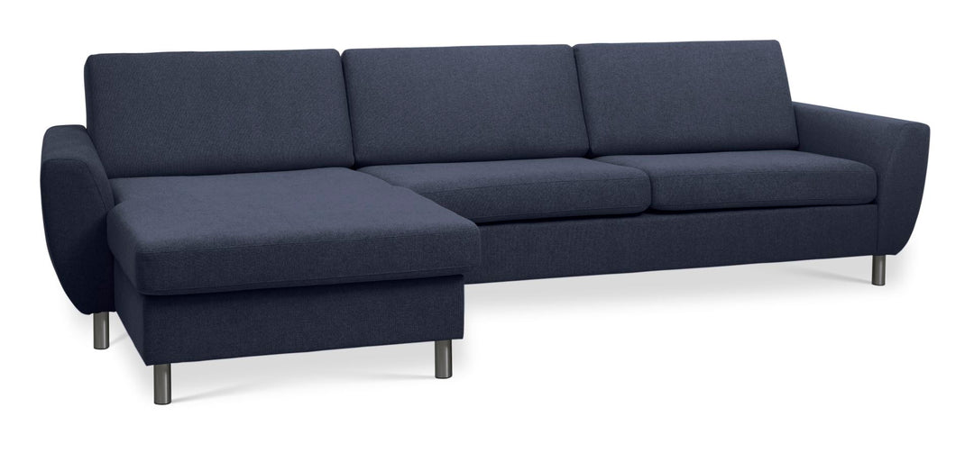 Produktbillede af Wendy set 8 3D XL sofa m. chaiselong blå polyester stof og børstet aluminium i premium kvalitet