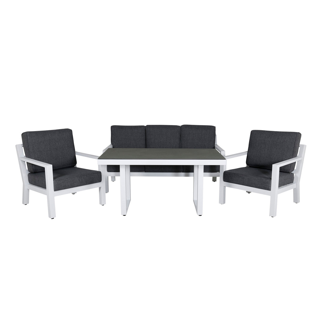 Produktbillede af VENTURE DESIGN Barcelona sofasæt grå hynder glas og hvid aluminium i premium kvalitet
