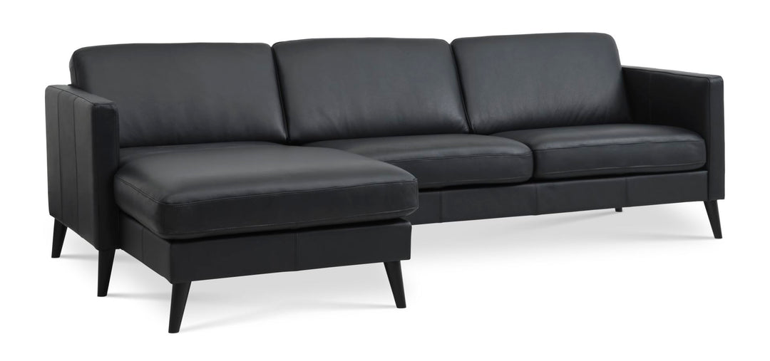 Ask sæt 51 3D sofa m. chaiselong sort semianilin læder og sort træ