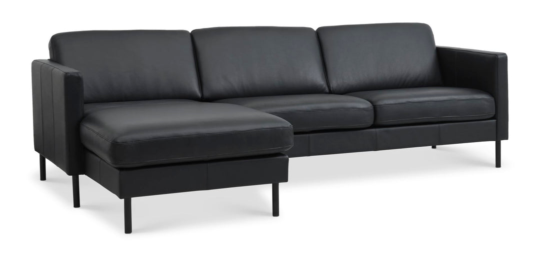 Ask sæt 51 3D sofa m. chaiselong sort semianilin læder og sort metal