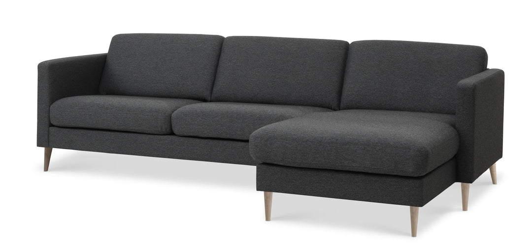 Produktbillede af Ask 51 3D sofa m. chaiselong antracitgrå polyester stof og natur træ i premium kvalitet