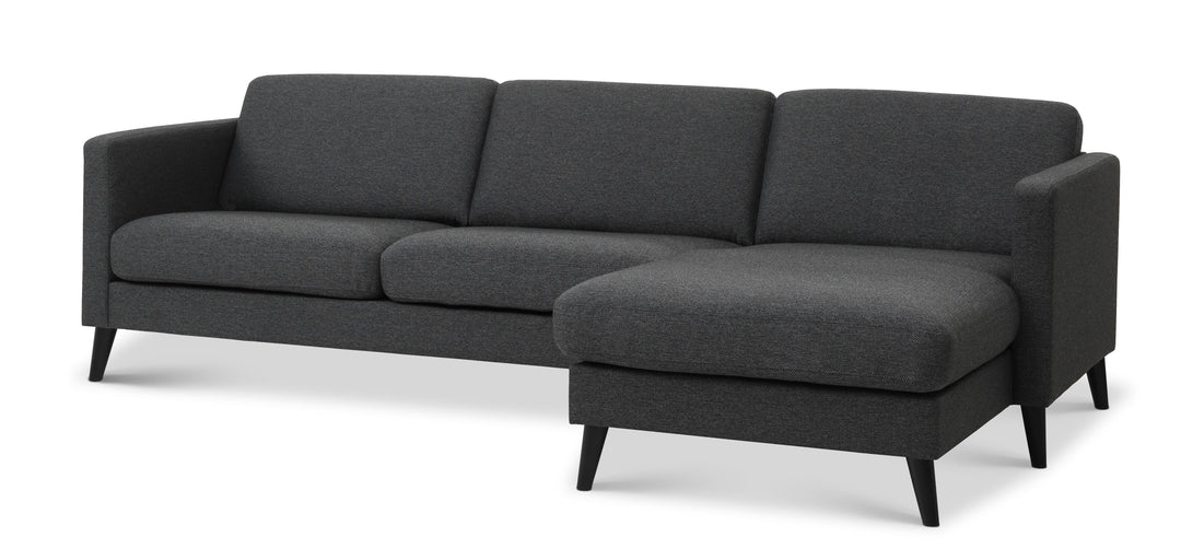 Ask sæt 51 3D sofa m. chaiselong antracitgrå polyester stof og sort træ