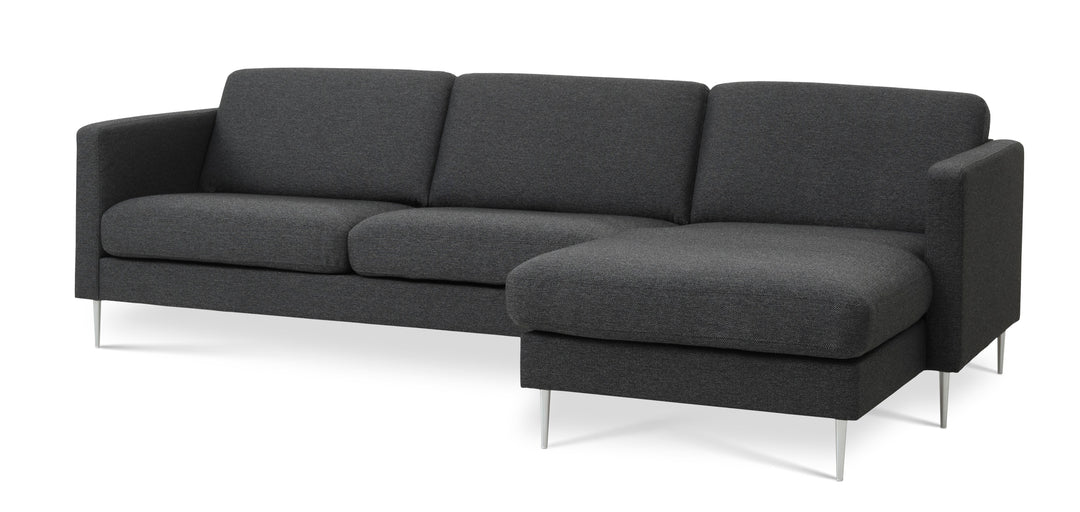 Ask 51 3D sofa m. chaiselong antracitgrå polyester stof og børstet aluminium