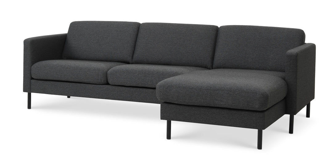 Ask sæt 51 3D sofa m. chaiselong antracitgrå polyester stof og sort metal