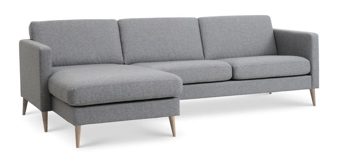 Ask sæt 51 3D sofa m. chaiselong lys granitgrå polyester stof og natur træ