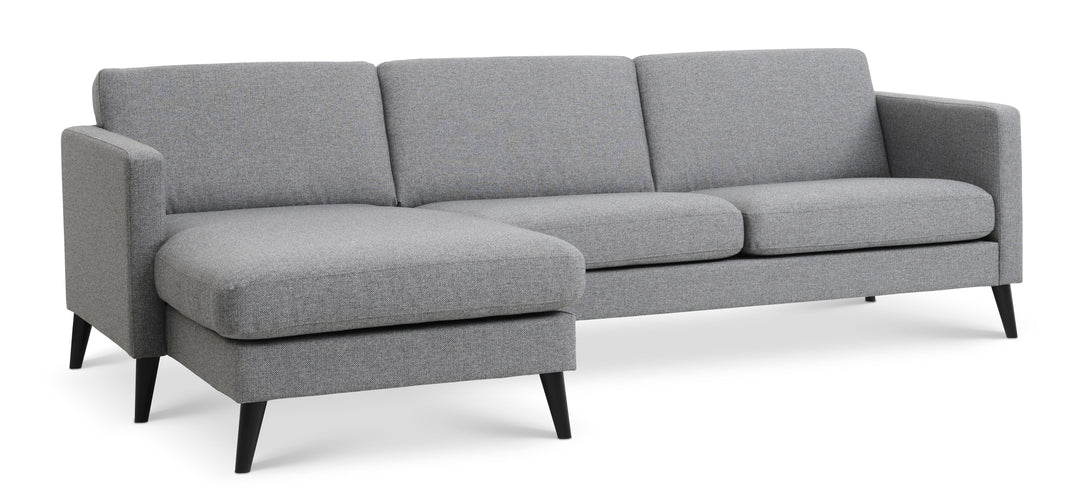 Ask sæt 51 3D sofa m. chaiselong lys granitgrå polyester stof og sort træ