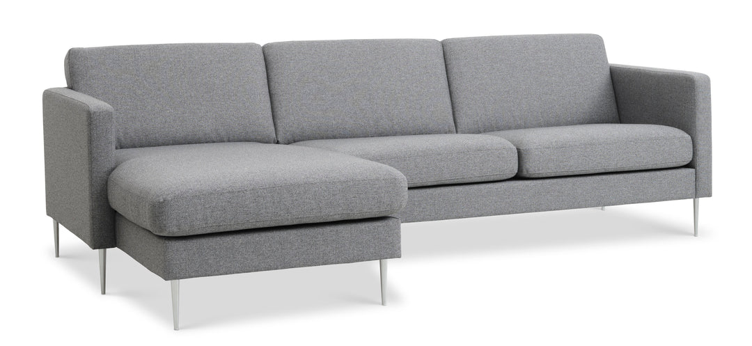 Produktbillede af Ask sæt 51 3D sofa m. chaiselong lys granitgrå polyester stof og børstet aluminium i premium kvalitet