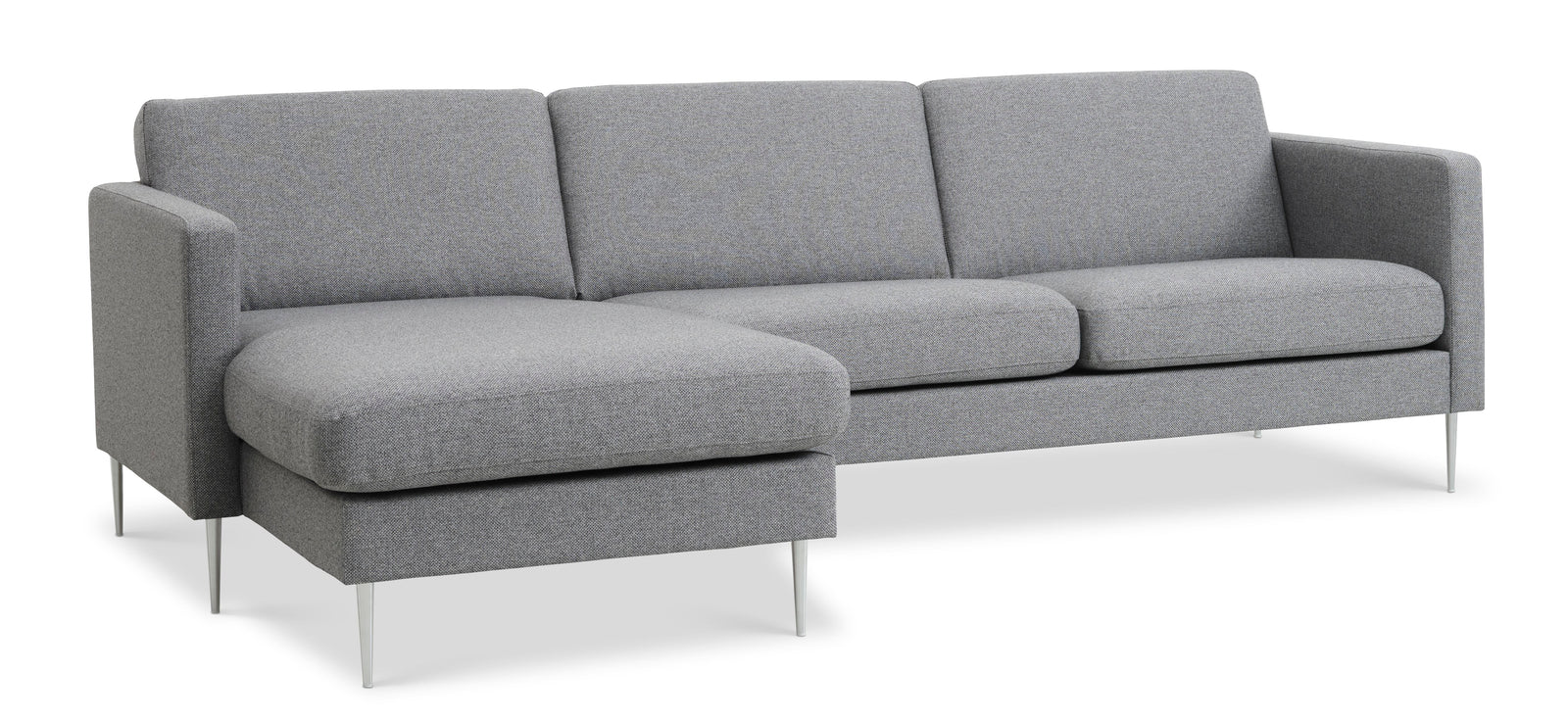 Produktbillede af Ask sæt 51 3D sofa m. chaiselong lys granitgrå polyester stof og børstet aluminium i premium kvalitet