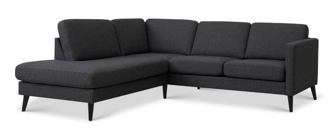 Ask sæt 52 lille OE sofa m. venstre chaiselong antracitgrå polyester stof og sort træ