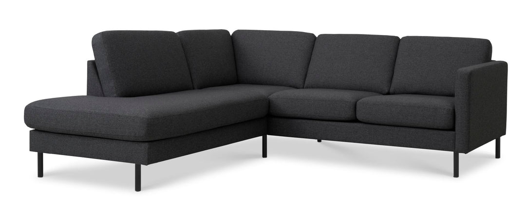 Ask sæt 52 lille OE sofa m. venstre chaiselong antracitgrå polyester stof og sort metal