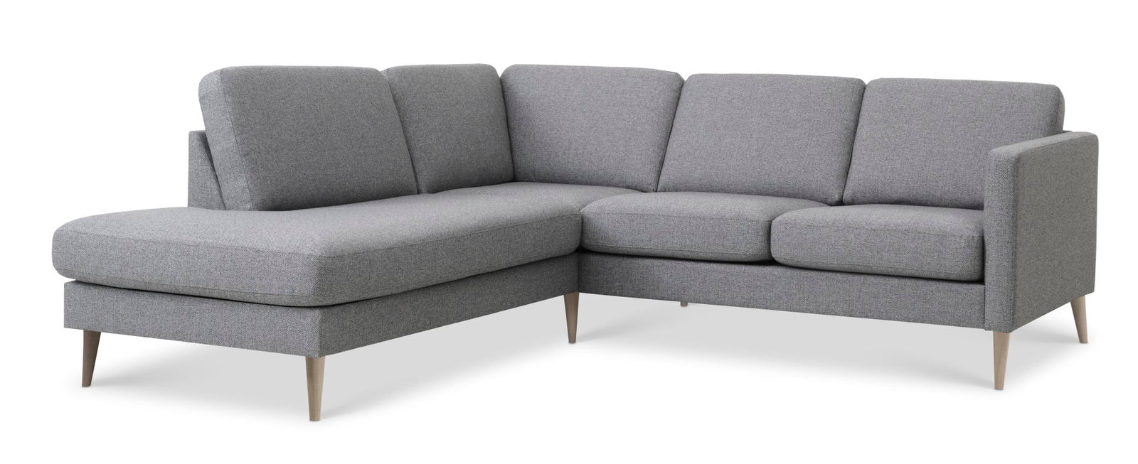 Produktbillede af Ask sæt 52 lille OE sofa m. venstre chaiselong lys granitgrå polyester stof og natur træ i premium kvalitet