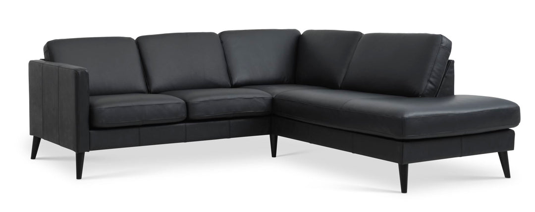 Ask sæt 53 lille OE sofa m. højre chaiselong sort semianilin læder og sort træ