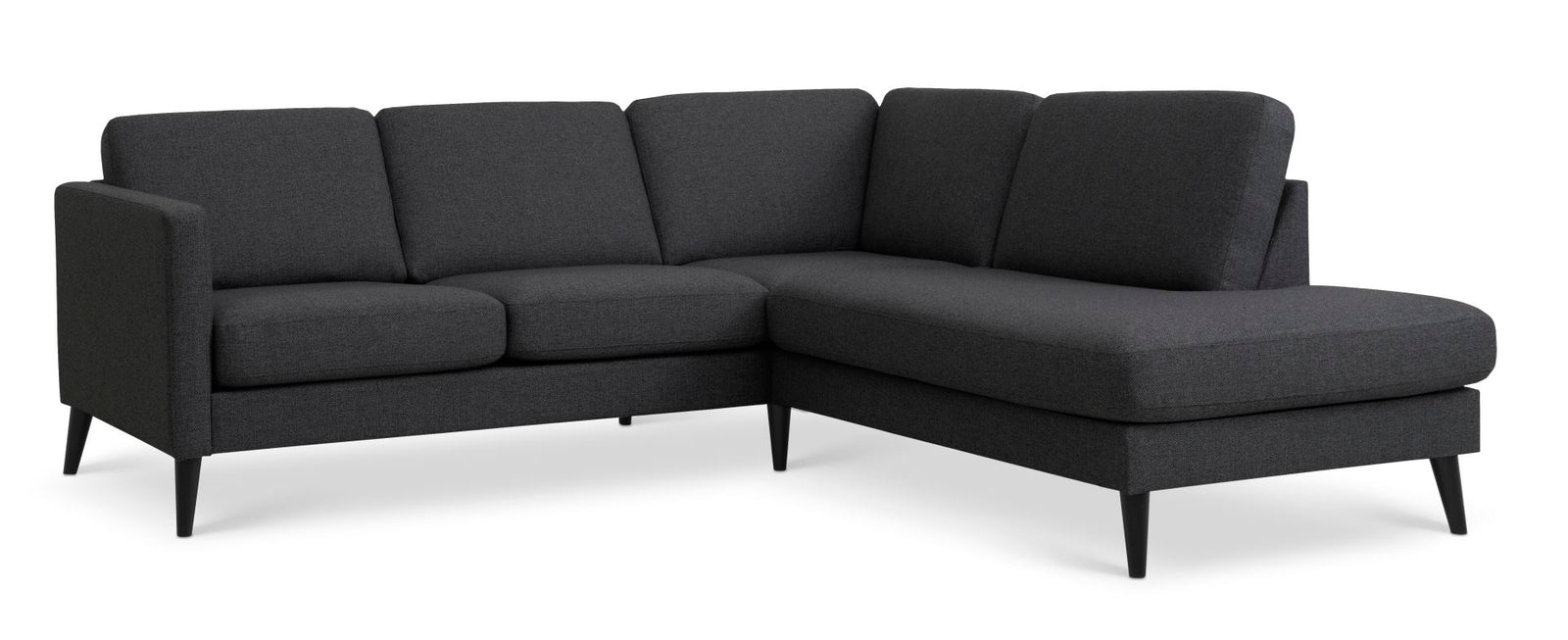 Produktbillede af Ask sæt 53 lille OE sofa m. højre chaiselong antracitgrå polyester stof og sort træ i premium kvalitet