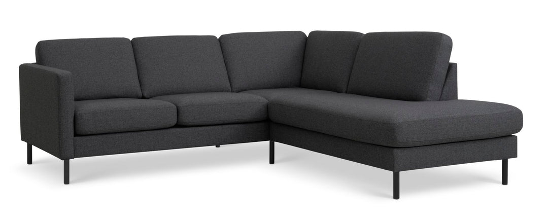 Ask sæt 53 lille OE sofa m. højre chaiselong antracitgrå polyester stof og sort metal