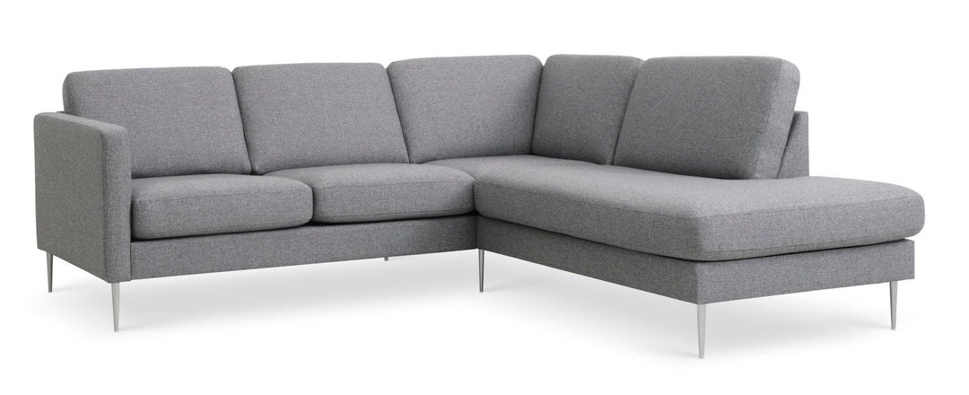 Produktbillede af Ask sæt 53 lille OE sofa m. højre chaiselong lys granitgrå polyester stof og børstet aluminium i premium kvalitet