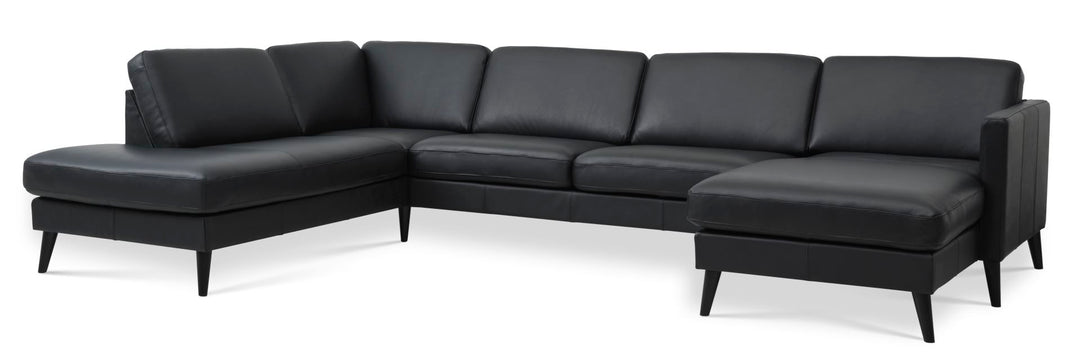 Ask sæt 54 U OE sofa m. venstre chaiselong sort semianilin læder og sort træ