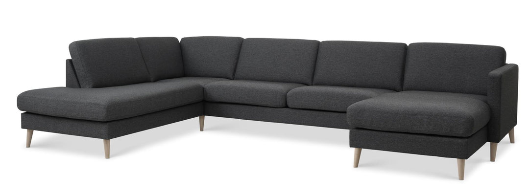 Ask sæt 54 U OE sofa m. venstre chaiselong antracitgrå polyester stof og natur træ