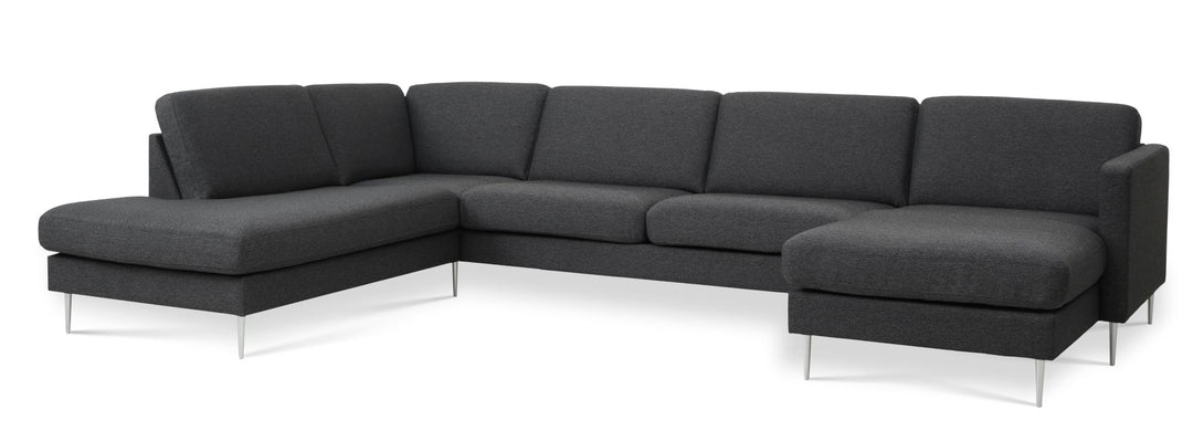 Ask sæt 54 U OE sofa m. venstre chaiselong antracitgrå polyester stof og børstet aluminium