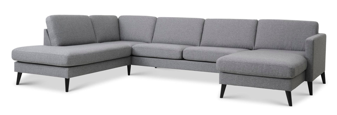 Produktbillede af Ask sæt 54 U OE sofa m. venstre chaiselong lys granitgrå polyester stof og sort træ i premium kvalitet