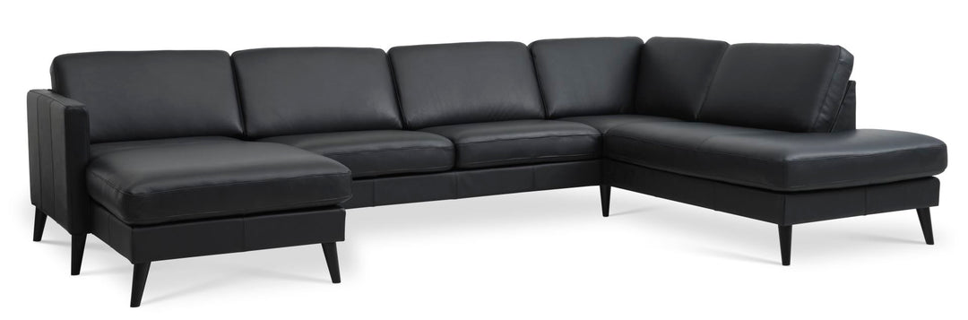 Produktbillede af Ask sæt 55 U OE sofa m. højre chaiselong sort semianilin læder og sort træ i premium kvalitet