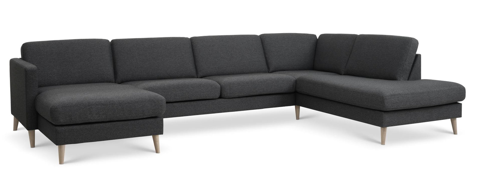Produktbillede af Ask sæt 55 U OE sofa m. højre chaiselong antracitgrå polyester stof og natur træ i premium kvalitet