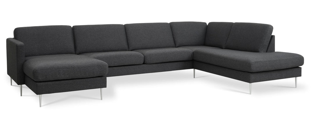 Ask sæt 55 U OE sofa m. højre chaiselong antracitgrå polyester stof og børstet aluminium