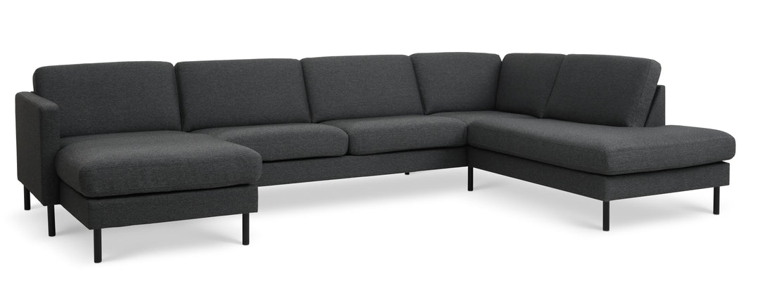Ask sæt 55 U OE sofa m. højre chaiselong antracitgrå polyester stof og sort metal