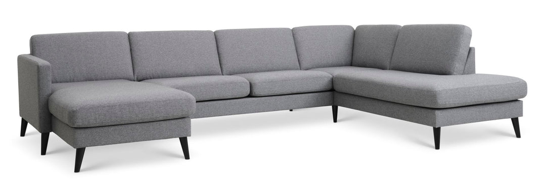 Ask sæt 55 U OE sofa m. højre chaiselong lys granitgrå polyester stof og sort træ