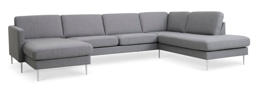Ask sæt 55 U OE sofa m. højre chaiselong lys granitgrå polyester stof og børstet aluminium