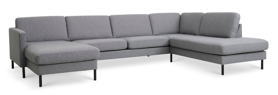 Ask sæt 55 U OE sofa m. højre chaiselong lys granitgrå polyester stof og sort metal