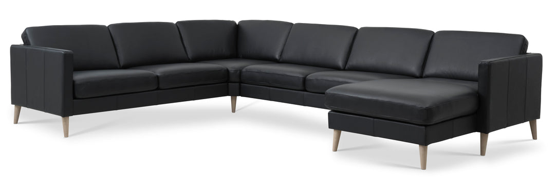 Ask sæt 56 U 2C3D sofa sort semianilin læder og natur træ