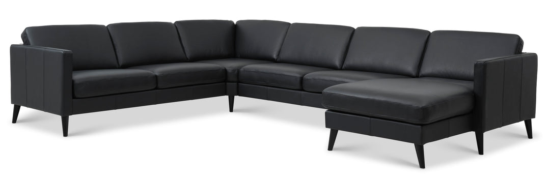 Ask sæt 56 U 2C3D sofa sort semianilin læder og sort træ
