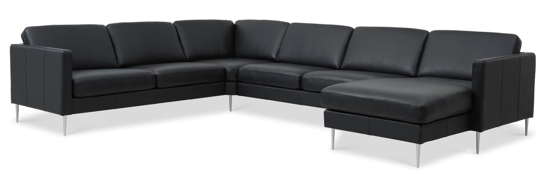 Ask sæt 56 U 2C3D sofa sort semianilin læder og børstet aluminium
