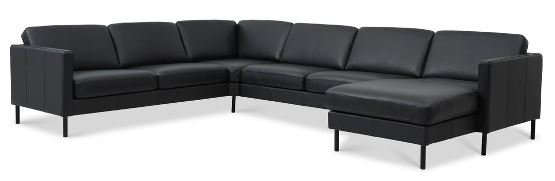 Ask sæt 56 U 2C3D sofa sort semianilin læder og sort metal
