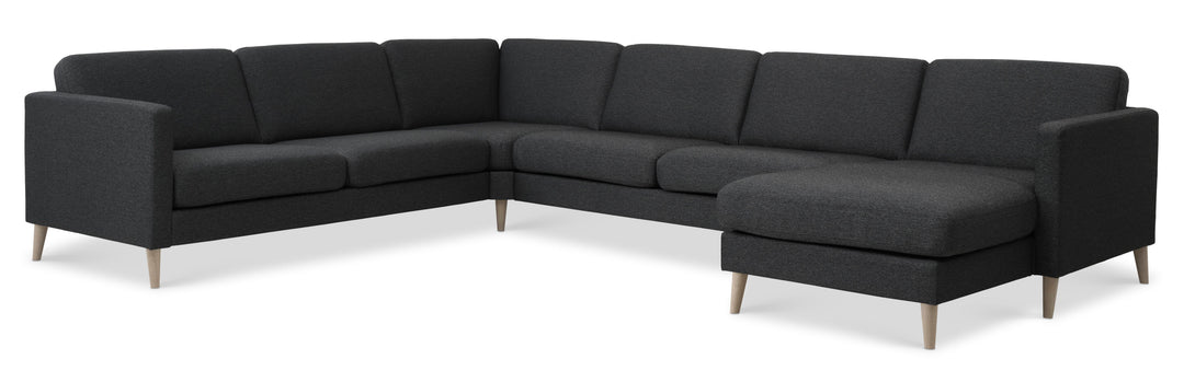 Produktbillede af Ask sæt 56 U 2C3D sofa antracitgrå polyester stof og natur træ i premium kvalitet