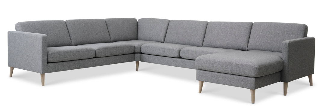 Produktbillede af Ask sæt 56 U 2C3D sofa lys granitgrå polyester stof og natur træ i premium kvalitet