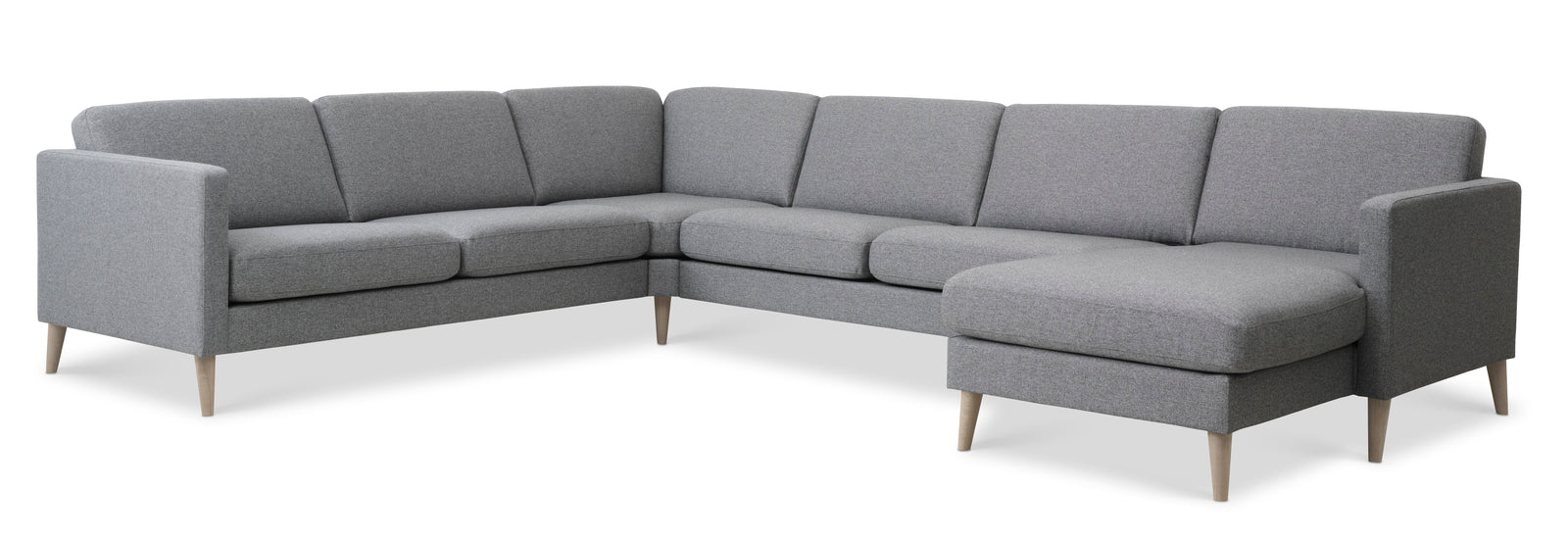 Produktbillede af Ask sæt 56 U 2C3D sofa lys granitgrå polyester stof og natur træ i premium kvalitet