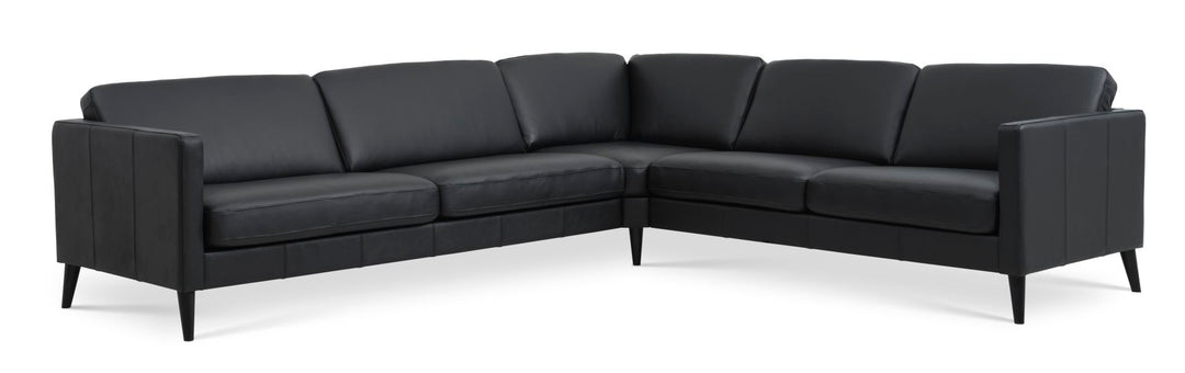 Ask sæt 57 hjørnesofa sort semianilin læder og sort træ