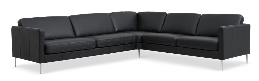 Ask sæt 57 hjørnesofa sort semianilin læder og børstet aluminium
