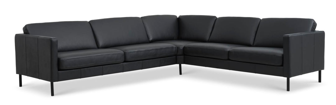 Ask sæt 57 hjørnesofa sort semianilin læder og sort metal