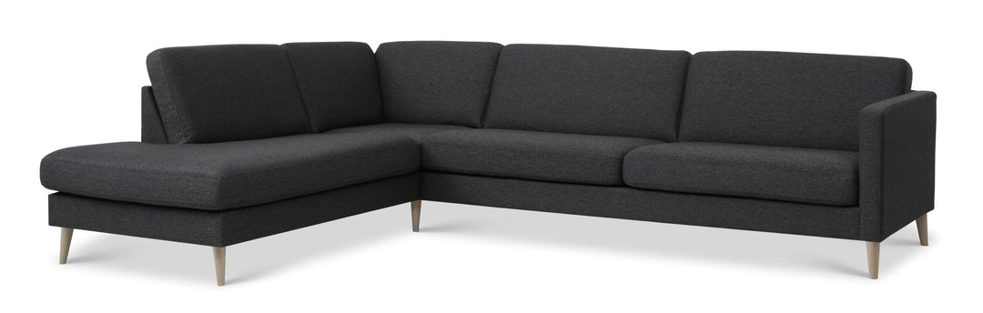Ask sæt 60 stor OE sofa m. venstre chaiselong antracitgrå polyester stof og natur træ
