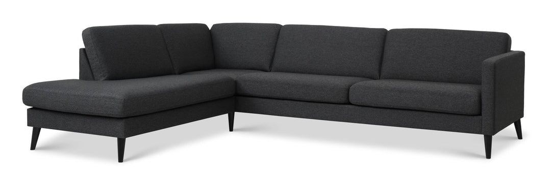 Ask sæt 60 stor OE sofa m. venstre chaiselong antracitgrå polyester stof og sort træ