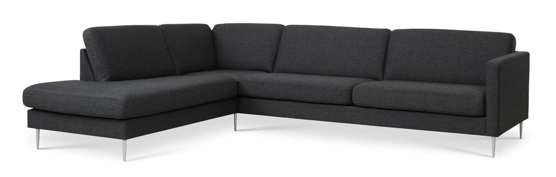 Ask sæt 60 stor OE sofa m. venstre chaiselong antracitgrå polyester stof og børstet aluminium