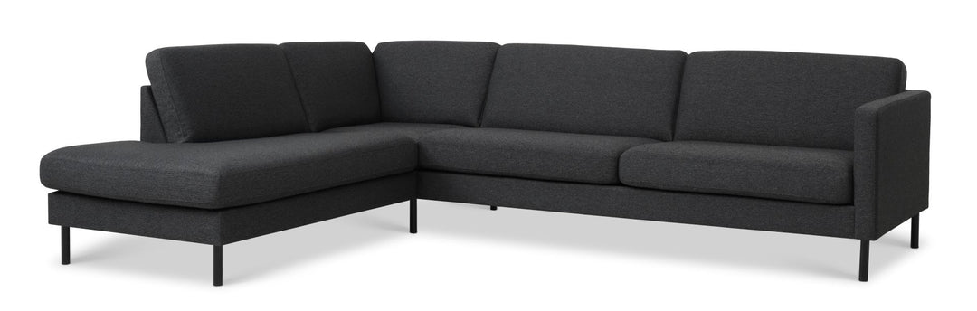 Ask sæt 60 stor OE sofa m. venstre chaiselong antrcitgrå polyester stof og sort metal