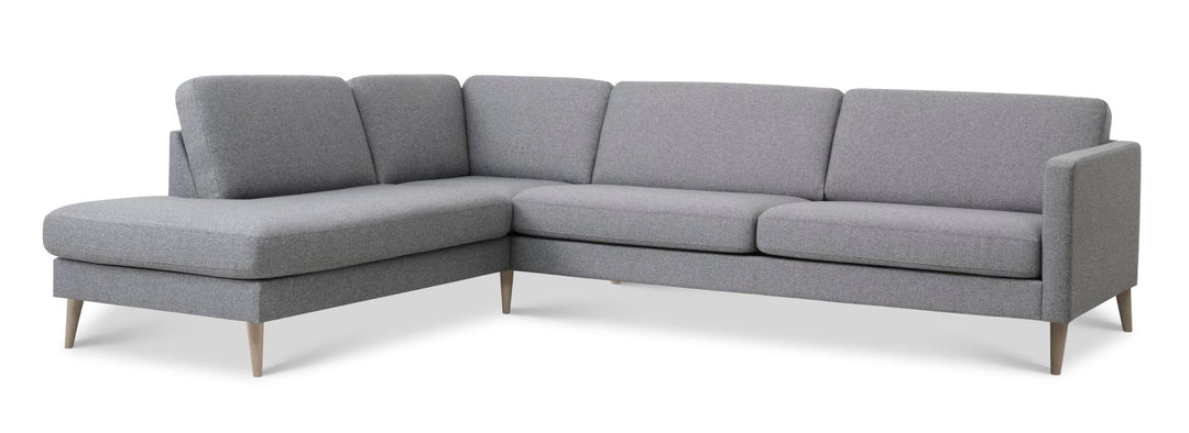 Produktbillede af Ask sæt 60 stor OE sofa m. venstre chaiselong lys granitgrå polyester stof og natur træ i premium kvalitet