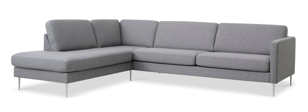 Ask sæt 60 stor OE sofa m. venstre chaiselong lys granitgrå polyester stof og børstet aluminium