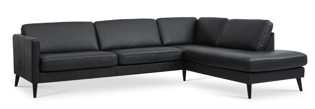 Ask sæt 61 stor OE sofa m. højre chaiselong sort semianilin læder og sort træ
