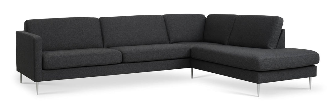 Ask sæt 61 stor OE sofa m. højre chaiselong antracitgrå polyester stof og børstet aluminium